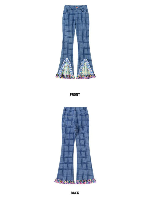 Plaid Stretch Slim Fit Slim High Waist Jeans