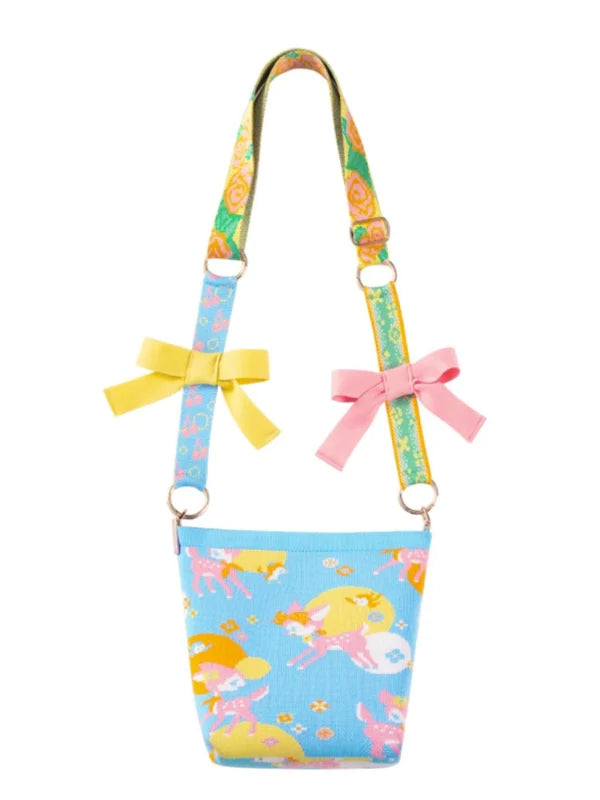 Shimizu Illustration Deer & Cute Ribbon Strap Casual Shoulder Bag