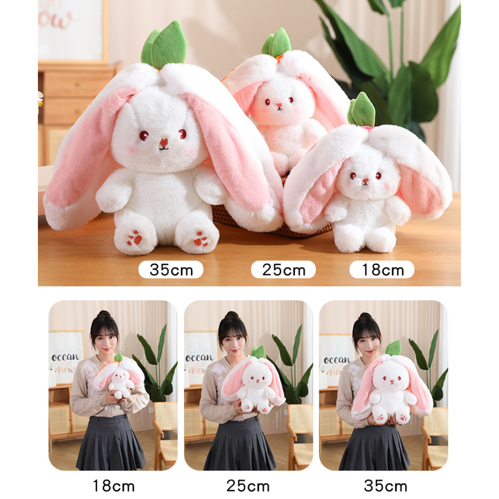 Strawberry Rabbit Doll Transforms into a Bunny Plush Toy, Cute Carrot White Rabbit Doll, Stuffed Animal Plushie Toy- #PN5001