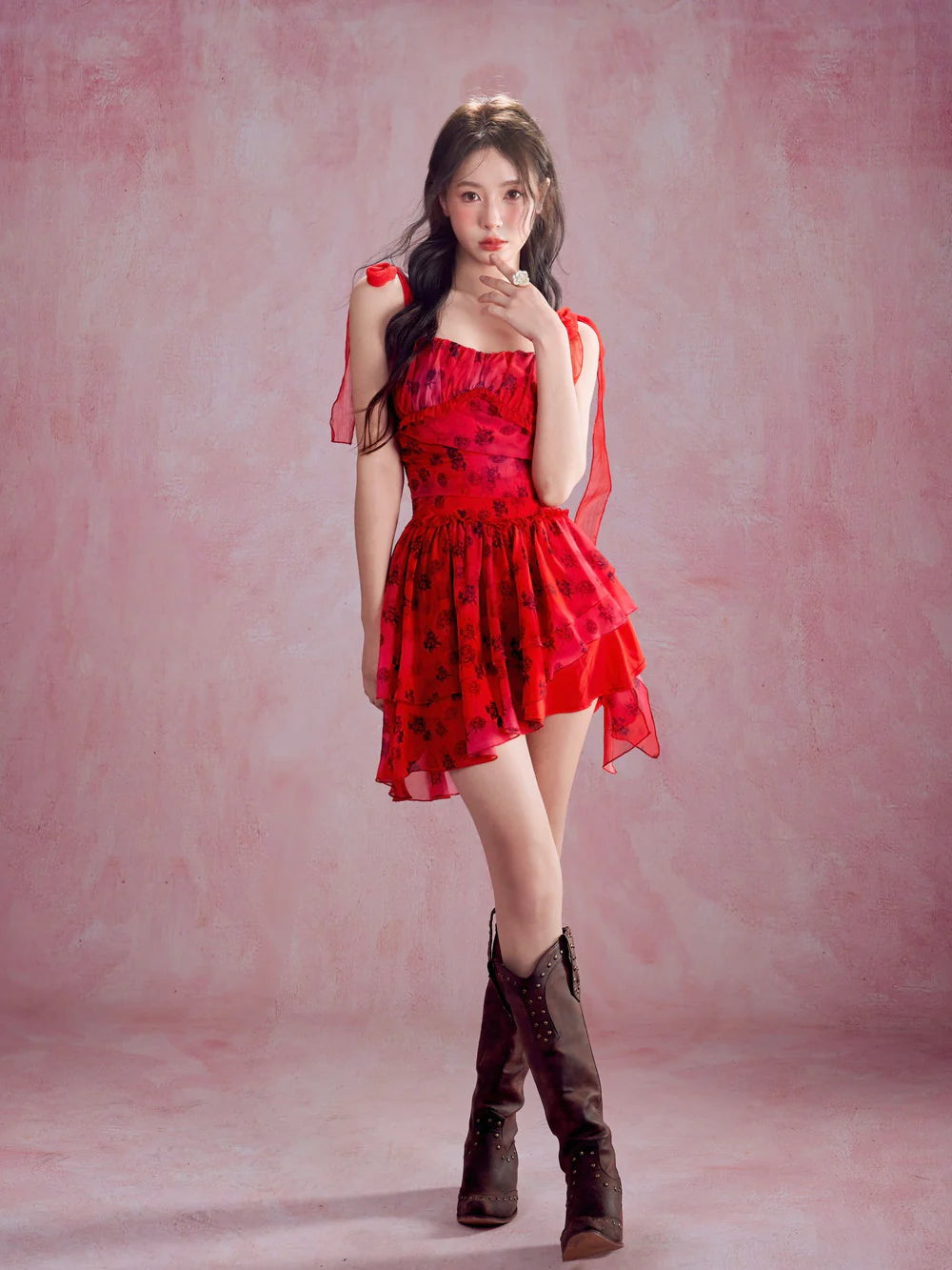 Ciffon Flower Short Vivid One -Piece