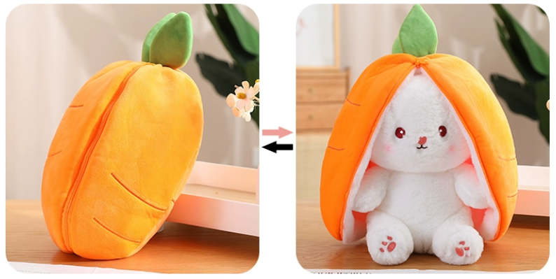 Strawberry Rabbit Doll Transforms into a Bunny Plush Toy, Cute Carrot White Rabbit Doll, Stuffed Animal Plushie Toy- #PN5001