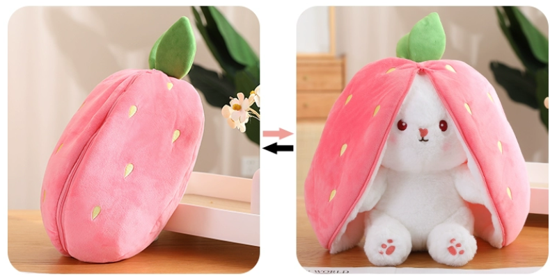 Strawberry Rabbit Doll Transforms into a Bunny Plush Toy, Cute Carrot White Rabbit Doll, Stuffed Animal Plushie Toy- #PN5001