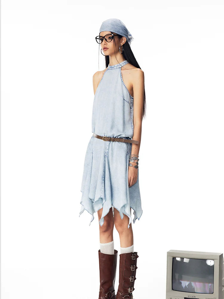 Asymmetry Denim Sleeveless Casual One-piece- Outfits Ideas