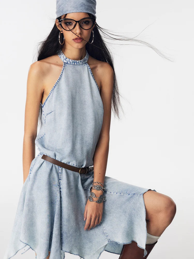 Asymmetry Denim Sleeveless Casual One-piece- Outfits Ideas