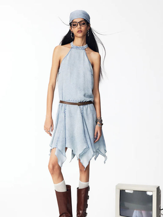 Asymmetry Denim Sleeveless Casual One-piece- Outfits Ideas