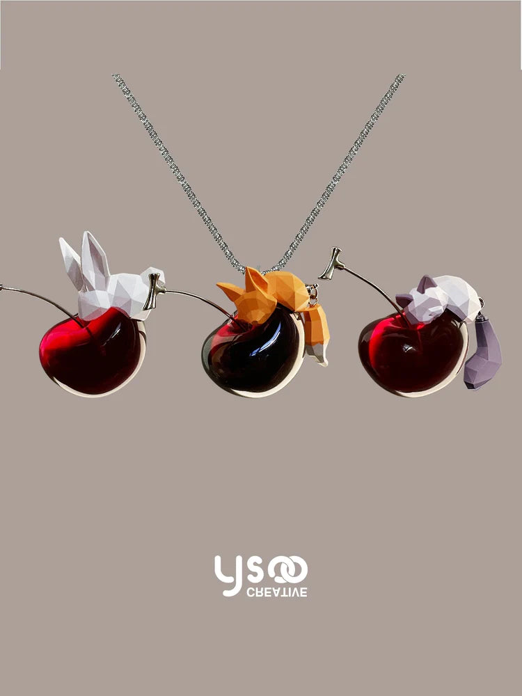 Sleeping-Animal Cherry Cute Necklace