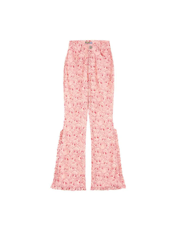 Girl Print Hem Frill Pants