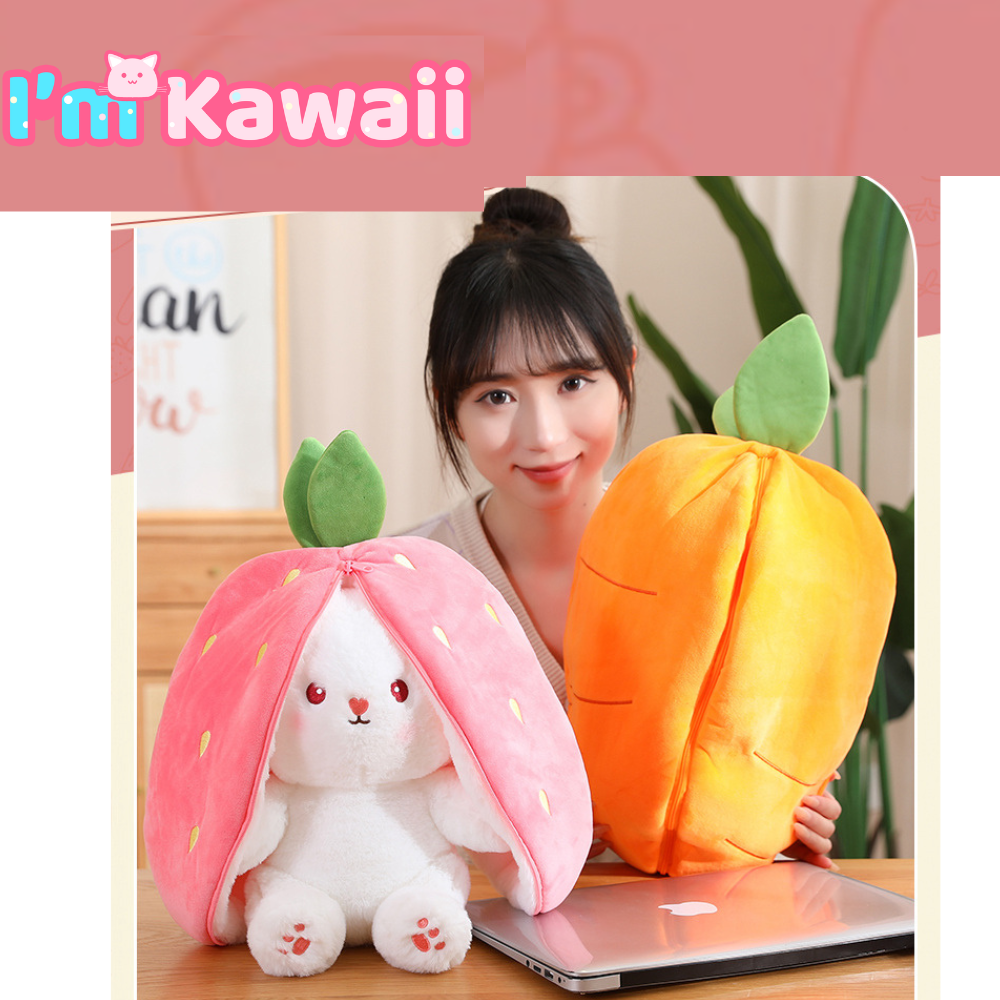 Strawberry Rabbit Doll Transforms into a Bunny Plush Toy, Cute Carrot White Rabbit Doll, Stuffed Animal Plushie Toy- #PN5001