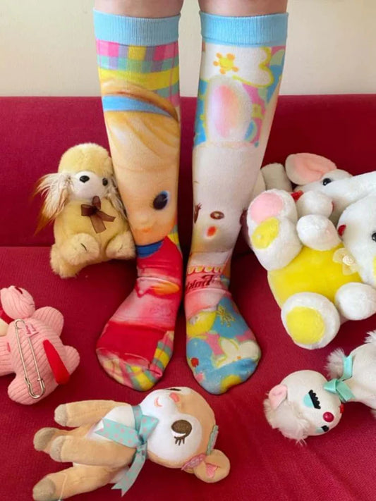 Cartoon Cute Toy Asymmetrical Mid Lady Socks