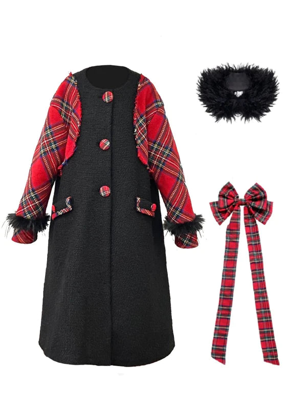 Retro Plaid Long Wool Coat