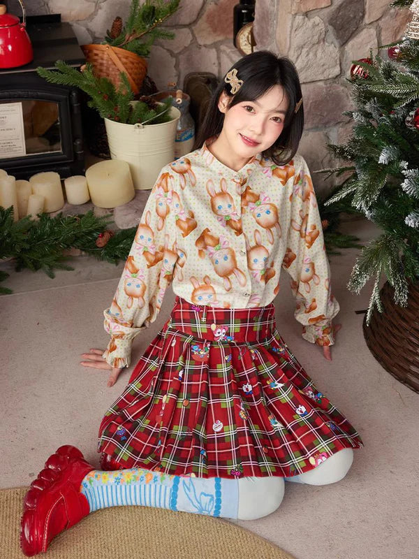 Red Plaid Christmas Pleated Skirt