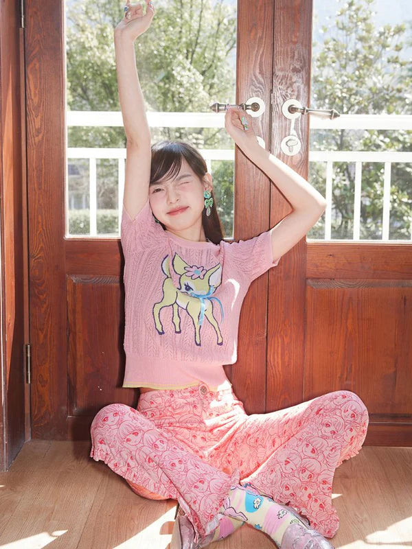 Girl Print Hem Frill Pants