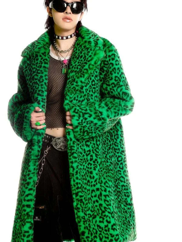 Leopard Print Long Fur Coat and Hat