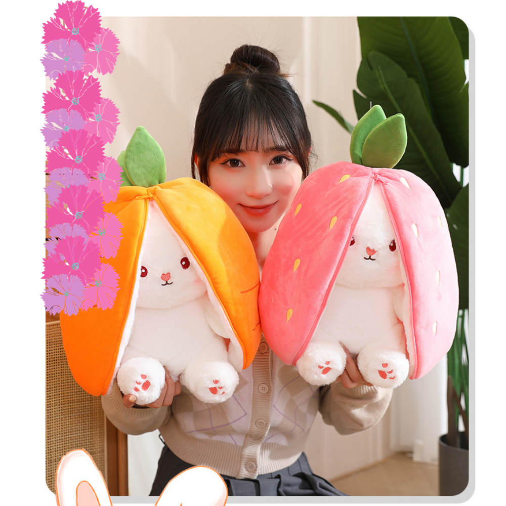 Strawberry Rabbit Doll Transforms into a Bunny Plush Toy, Cute Carrot White Rabbit Doll, Stuffed Animal Plushie Toy- #PN5001