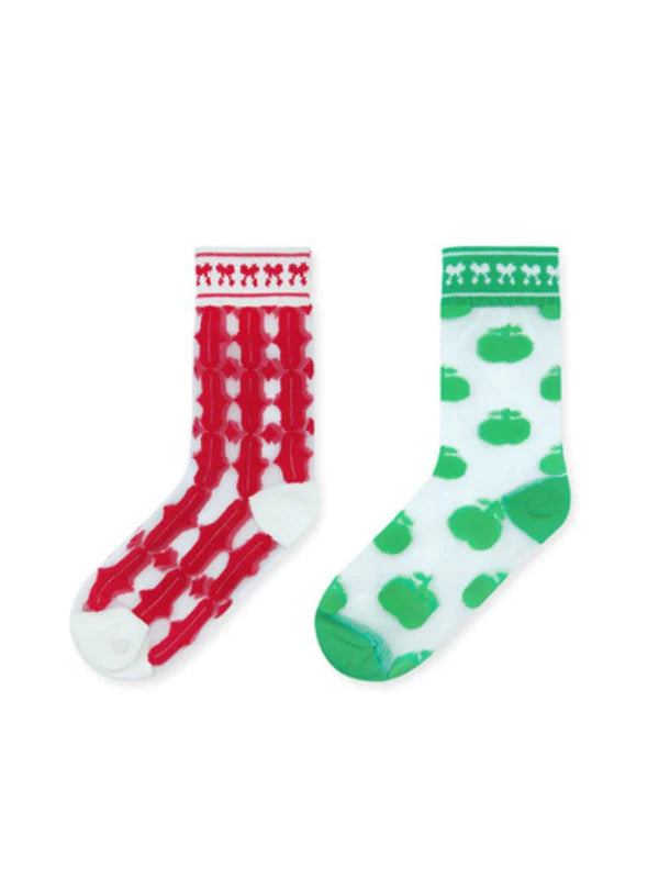 Set of Two Pairs of Red and Green Cute Socks