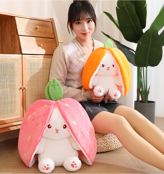 Strawberry Rabbit Doll Transforms into a Bunny Plush Toy, Cute Carrot White Rabbit Doll, Stuffed Animal Plushie Toy- #PN5001