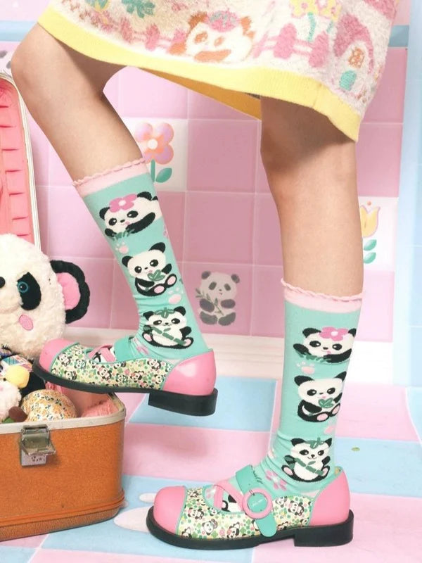 Panda Mint Green Mid Calf Socks