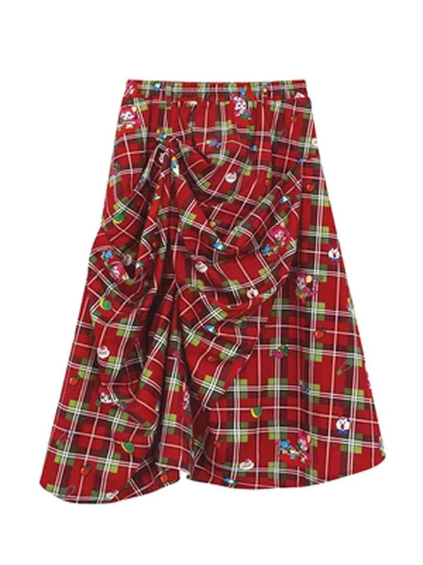 Red Plaid Christmas Pleated Skirt