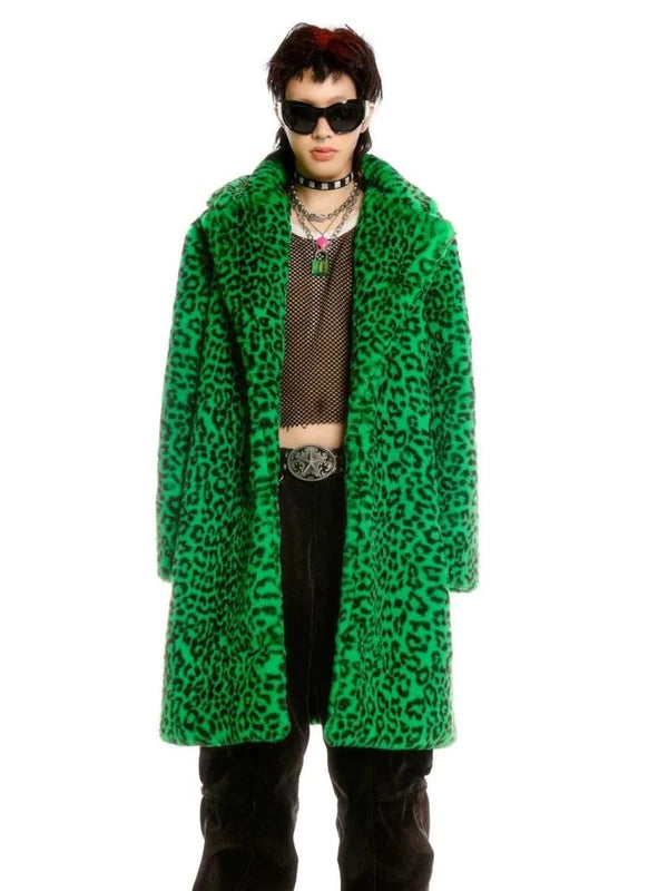 Leopard Print Long Fur Coat and Hat