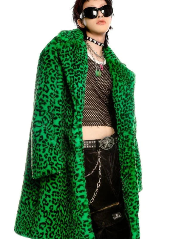 Leopard Print Long Fur Coat and Hat