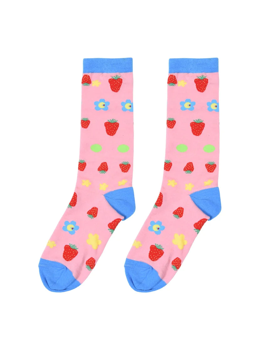 Strawberry Flower Pattern Jacquard Socks- Outfits Aesthetic