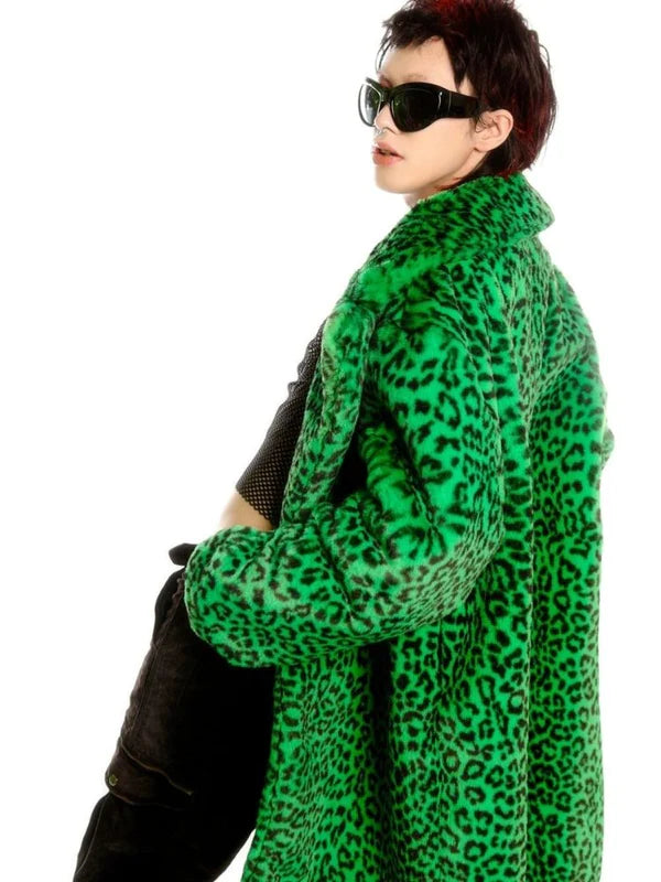 Leopard Print Long Fur Coat and Hat