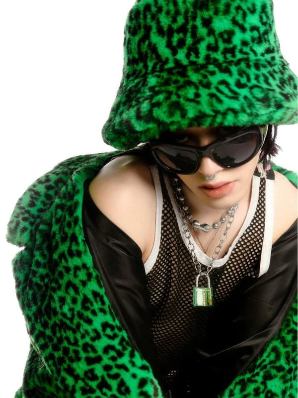 Leopard Print Long Fur Coat and Hat