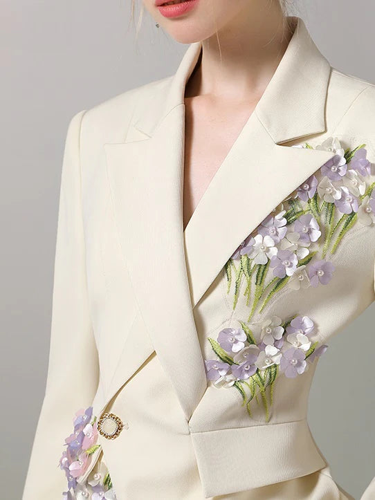 Jacket ＆ Pants Suit 3D Flower Retro Formal Elegant Set-Up