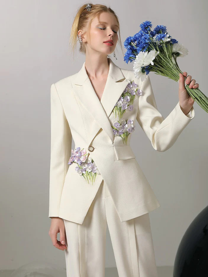 Jacket ＆ Pants Suit 3D Flower Retro Formal Elegant Set-Up