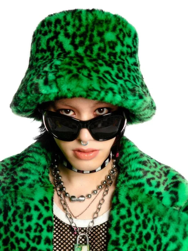 Leopard Print Long Fur Coat and Hat