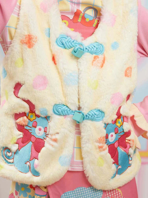 Cartoon Cat Embroidery Fluffy Plush Vest