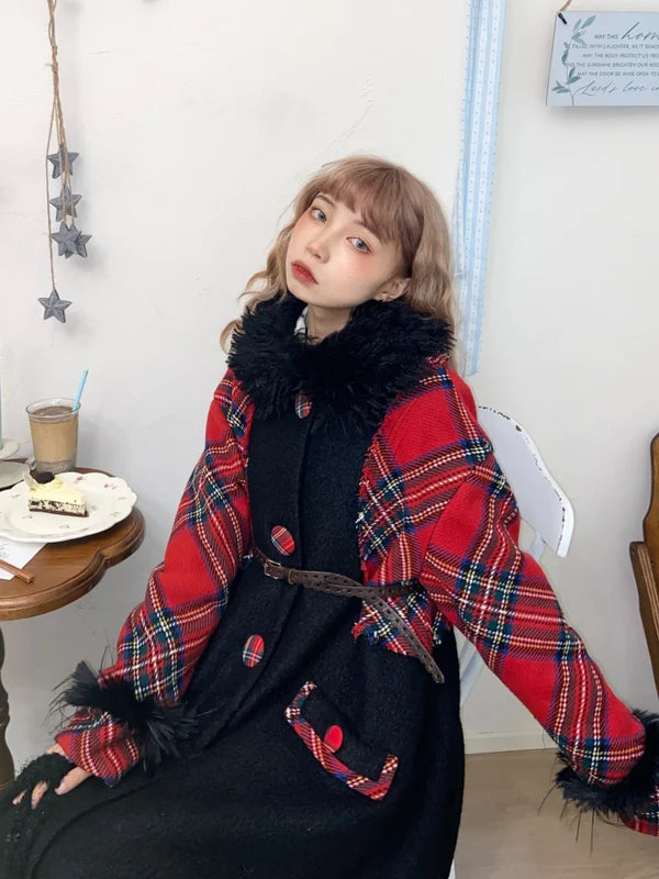 Retro Plaid Long Wool Coat