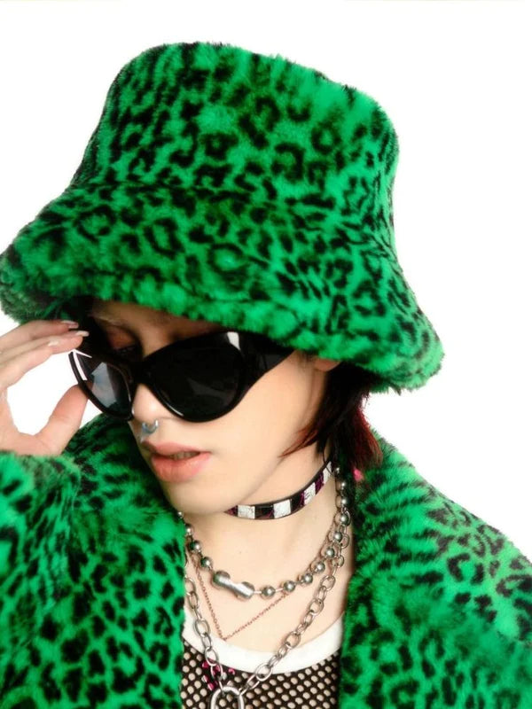 Leopard Print Long Fur Coat and Hat