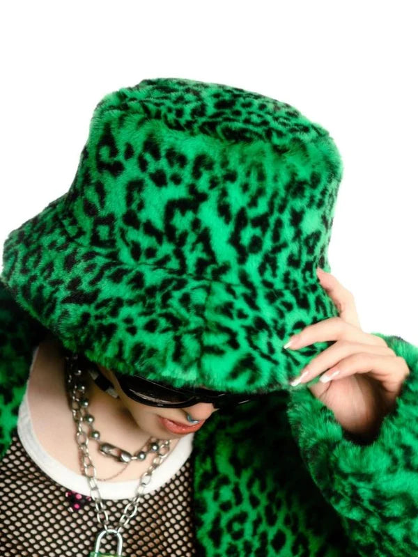 Leopard Print Long Fur Coat and Hat