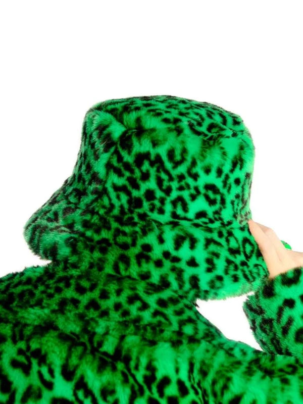 Leopard Print Long Fur Coat and Hat