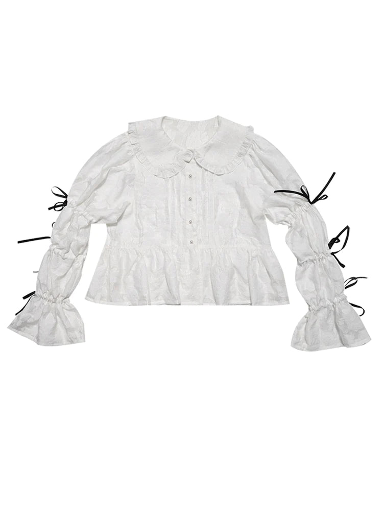 Gothic Lace Ribbon Frill Embroidery Blouse