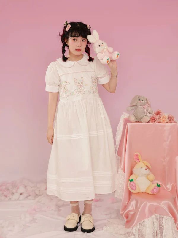 Vintage Animal Embroidery Hand Doll Collar Dress