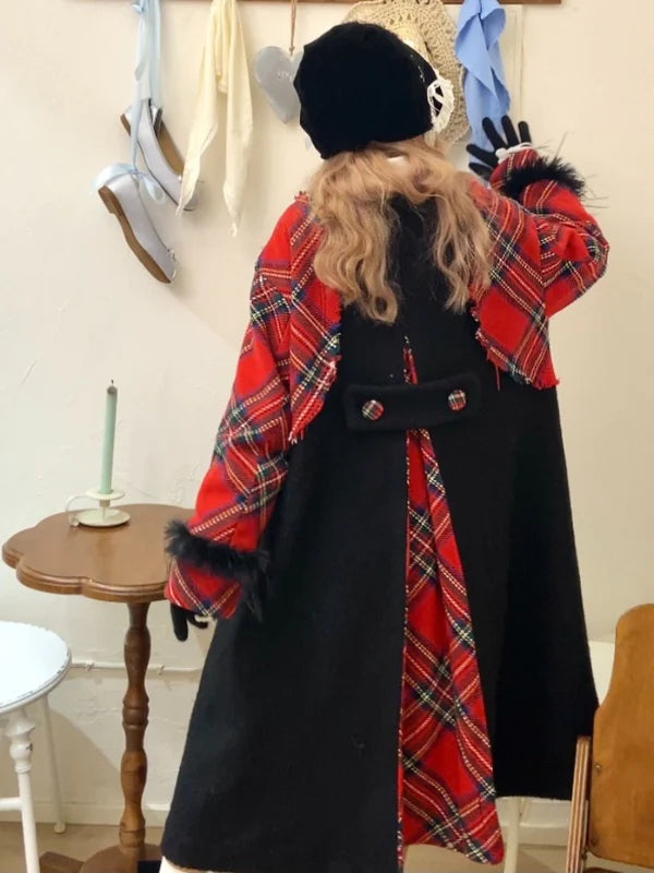 Retro Plaid Long Wool Coat