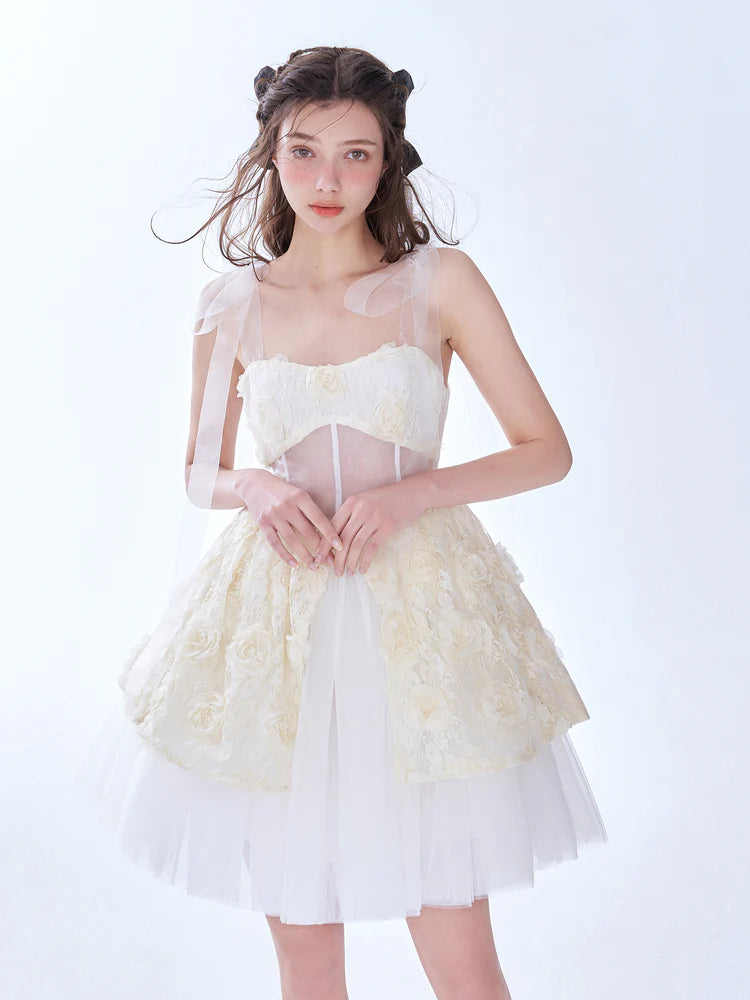 Three-Dimensional Rose Embroidery Princess Dress