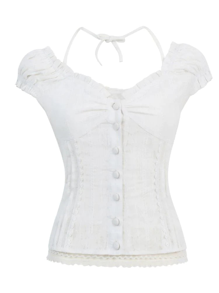 Slim Frill Sweet Halter-Neck Blouse