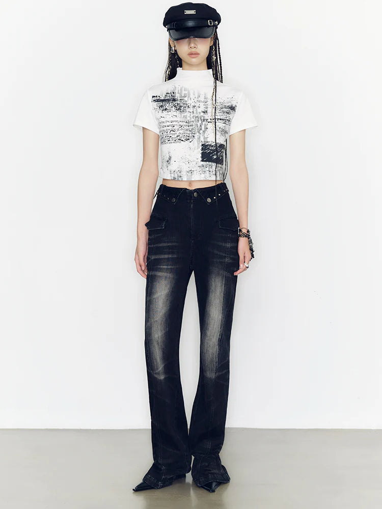 Denim Casual Faded Flare-Pant