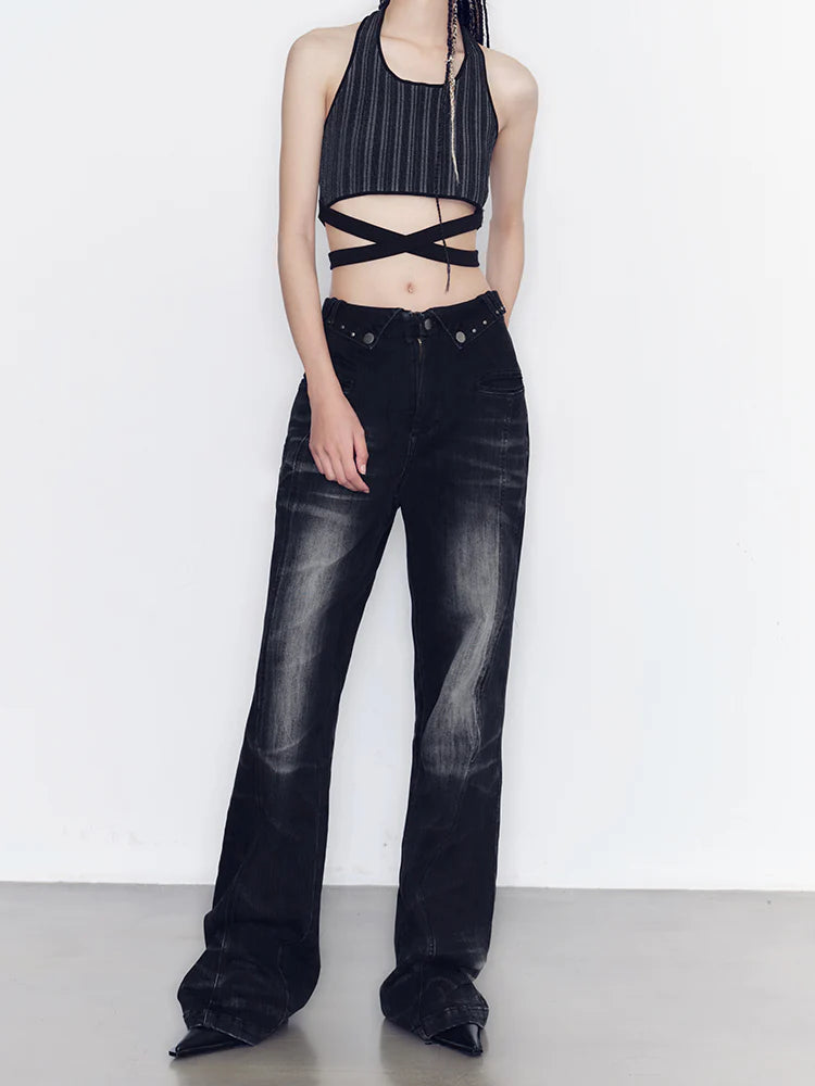 Denim Casual Faded Flare-Pant