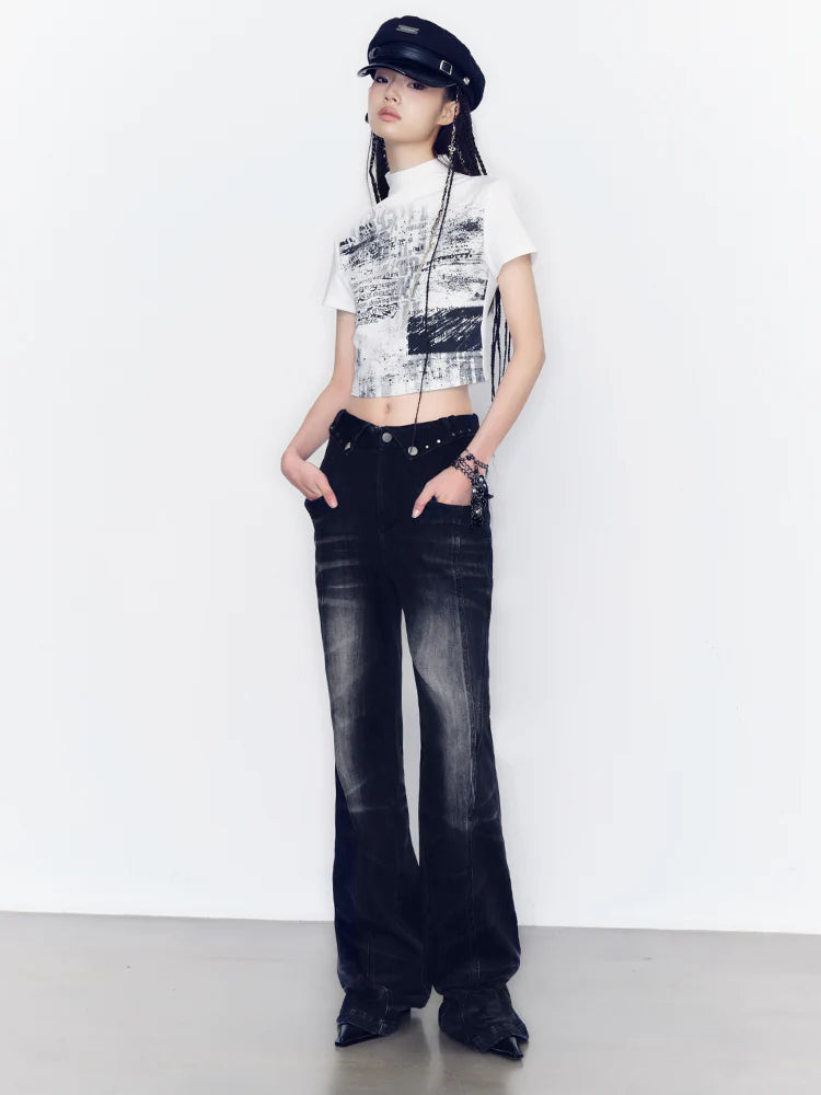 Denim Casual Faded Flare-Pant