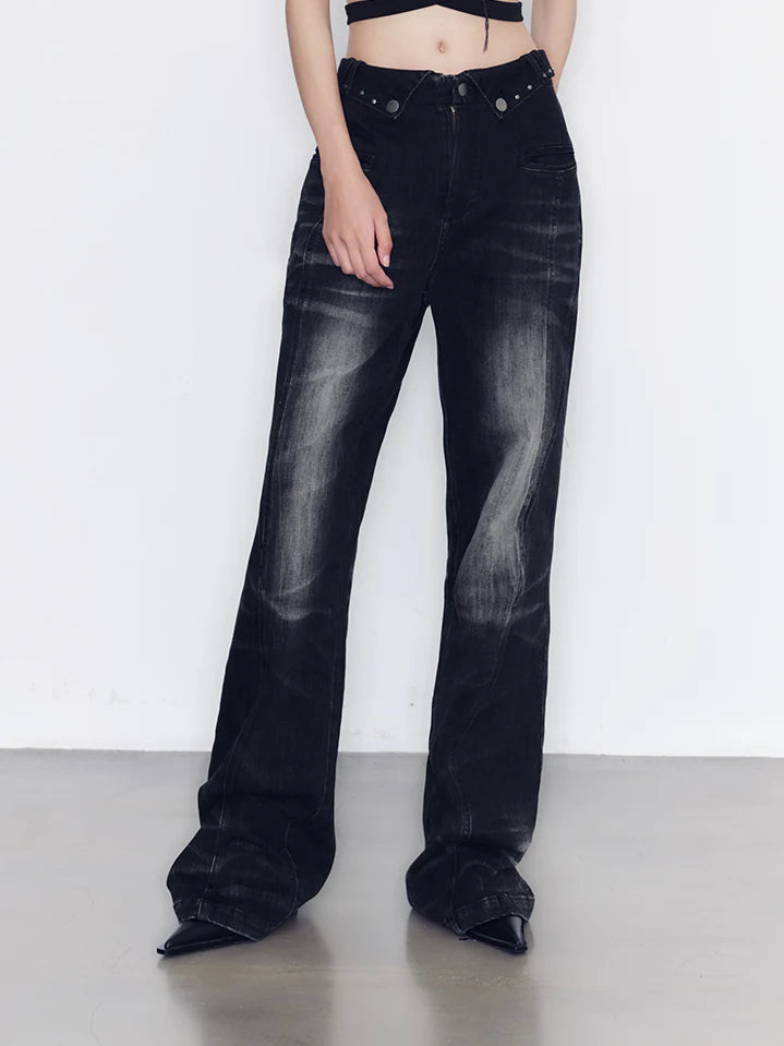 Denim Casual Faded Flare-Pant