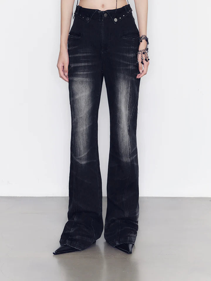 Denim Casual Faded Flare-Pant