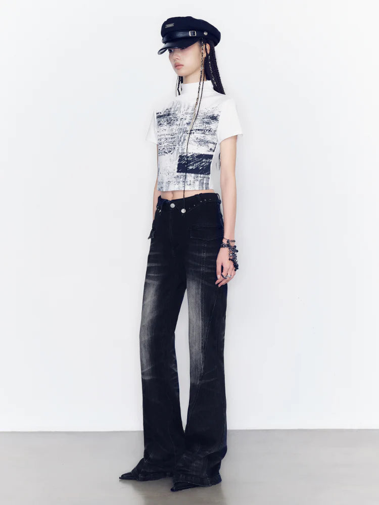 Denim Casual Faded Flare-Pant