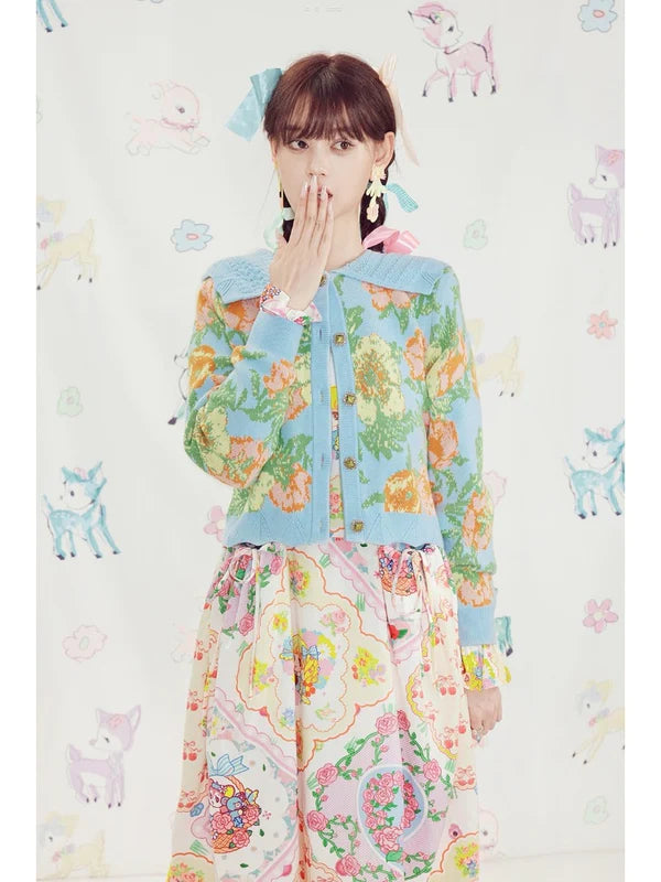 Shimizu Illustration Bear & Girl Print Princess A-line Dress