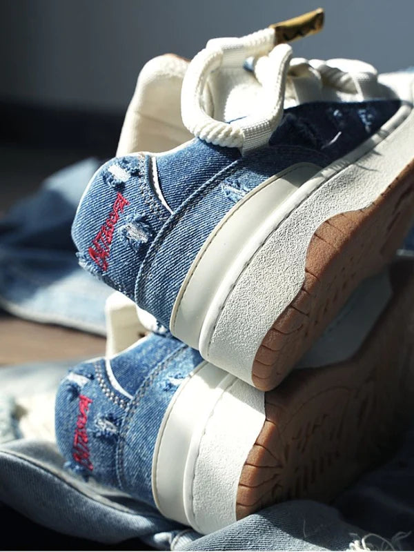 Denim Blue Casual Sport Lace Up Sneakers