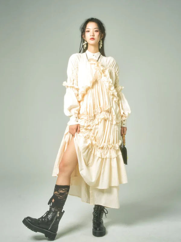 Ruffled Shirt Long Dress