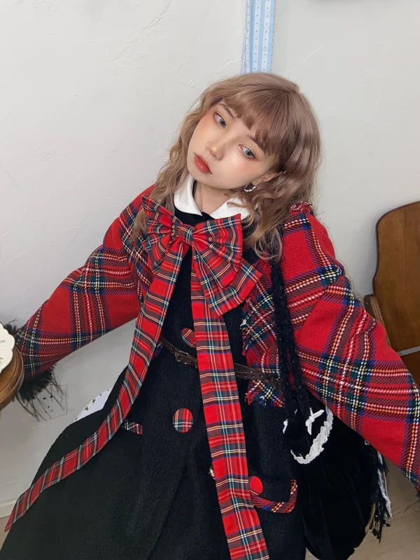 Retro Plaid Long Wool Coat